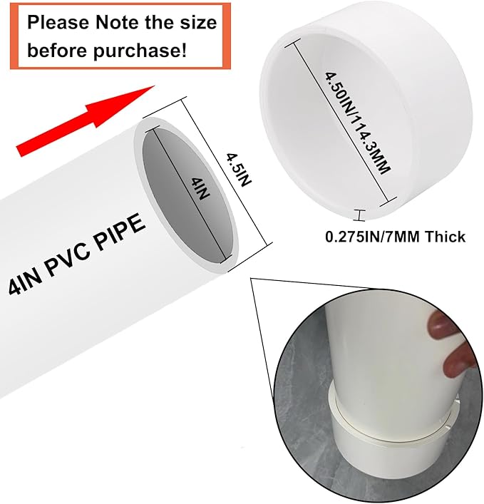3 Pack 4" PVC Pipe End Cap Fitting, Schedule 40 Furniture Grade 4" PVC Pipe End Cap Plug Socket Fittings for Build Furniture DIY Garden Shelf, White