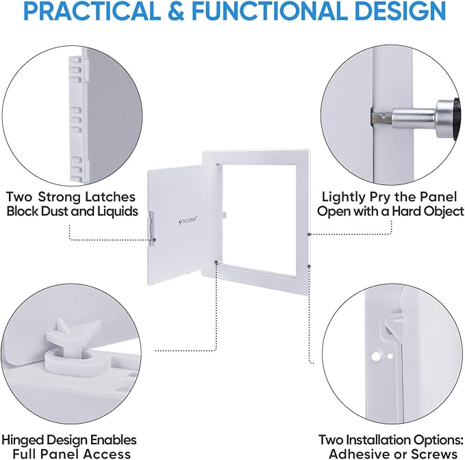 TICONN Access Panel for Drywall, 8 x 8 Inch ABS Plastic Wall Hole Cover Access Doors, Easy Install Plumbing Wall Panel for Drywall, Ceiling, Wiring and Cables