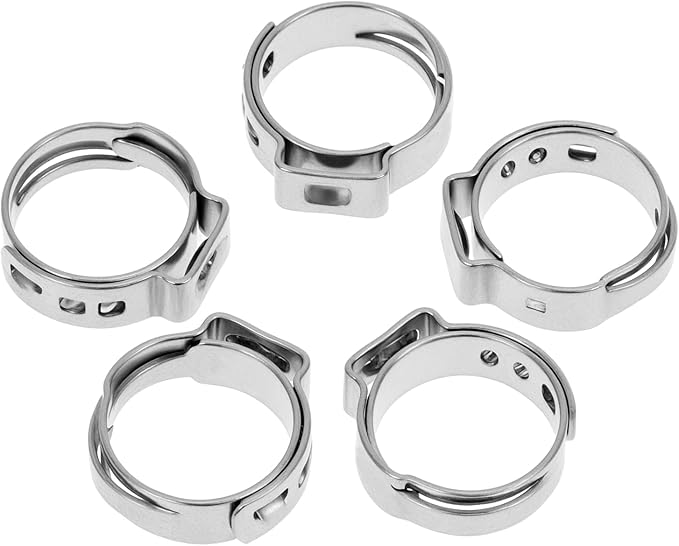 QWORK 1/2" PEX Cinch Clamps Rings, 120 Pcs 304 Stainless Steel Ear Hose Clamps for 1/2 Inch PEX Pipe, Pinch Clamps, Liquid & Air-Tight Seal, Ideal for Hoses & Fuel Lines