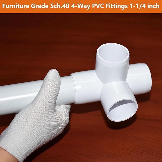 1-1/4" PVC Fittings 4 Way (10-Pack) Furniture Grade, Elbow Connector, Heavy Duty for DIY Furniture, Frames, UV Resistant - Compatible with 1-1/4" Schedule 40 PVC Pipes‌