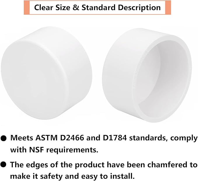 6 Pack 2" PVC Pipe End Cap Fitting, Schedule 40 Furniture Grade PVC Pipe End Cap Plug Adapter, White 2" PVC Pipe Plug Socket Fittings for Build PVC Furniture DIY Garden Shelf