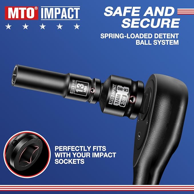 MTO 2-Piece Impact Socket Adapter and Reducer Set, 3/8" Female to 1/4" Male Reducer, 1/4" Female to 3/8" Male Adapter, CR-MO, for Impact Wrench & Ratchet Use