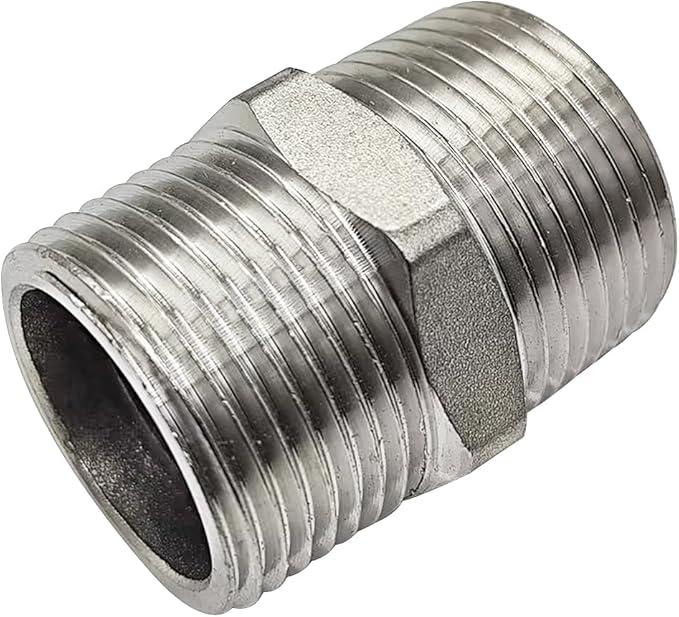 JoyTube 2" Male to 2" Male NPT Hex Nipple, Pipe Fittings 304 Stainless Steel Threaded (Pack of 1)