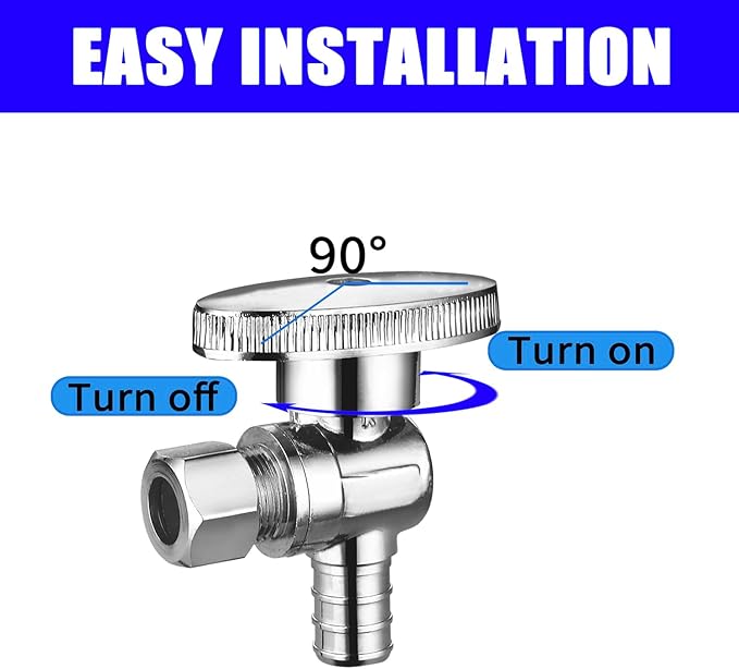 (10 Pack) BH Angle Stop Valve 1/2" PEX x 3/8" OD Comp, 1/4 Turn Shut Off Valve, Chrome Plated Brass, for Bathroom Toilet Kitchen Shower Plumbing