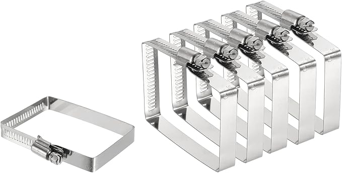 uxcell 6Pcs 304 Stainless Steel Rectangular Hose Clamp, Adjustable 3 x 2 Inch Square Worm Gear Duct Pipe Tube Clamps for Ducting Bracket Cable Tray Bridge Project Systems, Silver