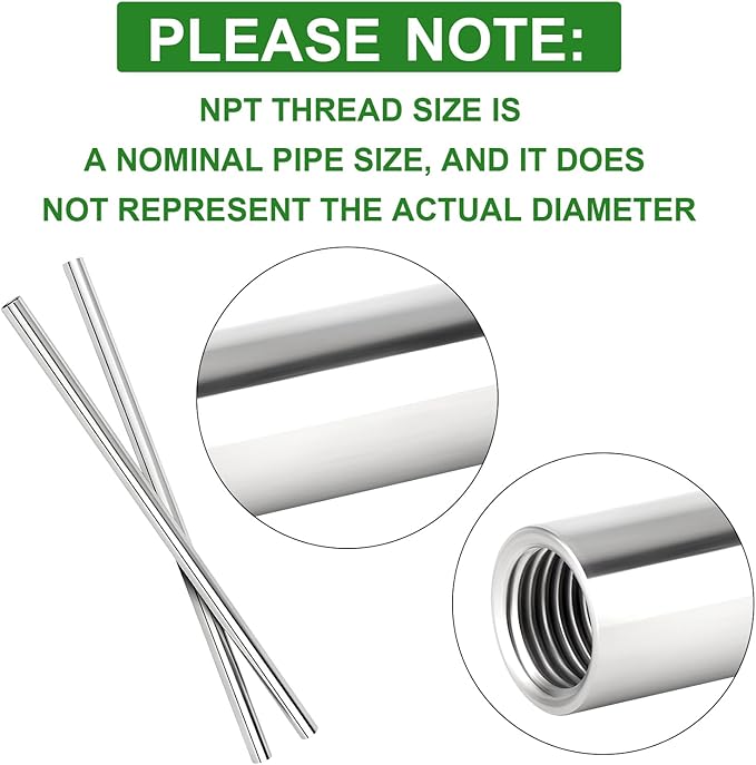 TAISHER 2PCS Stainless Steel Pipe Fittings, 1/4" NPT Female x 1/4" NPT Female Threaded, 16" Length Nipple Cast Pipe