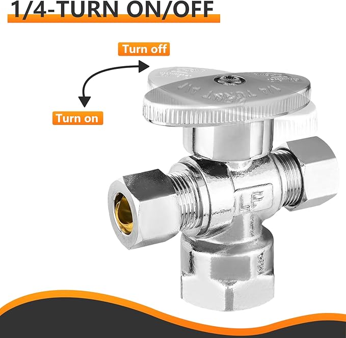 100-PCs HeSun Dual Compression Outlet Angle Stop Valve, 1/2" FIP x 3/8" OD Comp x 3/8" OD Comp, 1/4-Turn Shut Off Valve for Bathroom, PEX Chrome Plated Brass(VALVE369-100)