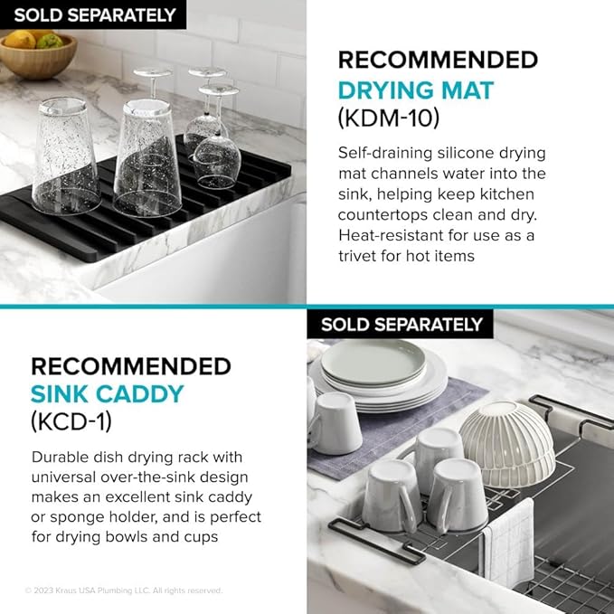 KRAUS Kore 33-Inch Farmhouse Workstation 16 Gauge Single Bowl Stainless Steel Kitchen Sink with Accessories, KWF210-33