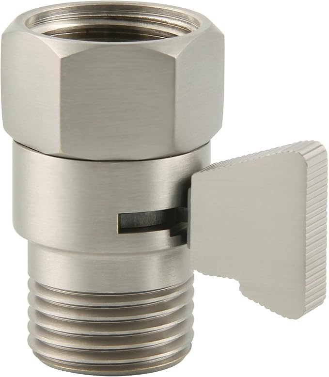 Shower Head Shut off Valve, Brass Water Flow Restrictor with Lever Handle, Brushed Nickel