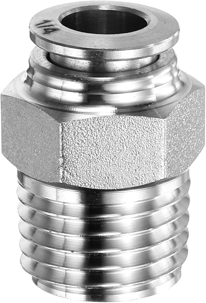HARFINGTON Push to Connect Fittings 1/4" Tube OD x 1/4" NPT Thread Male Straight Union Fittings 304 Stainless Steel Quick Connect Pneumatic Accessories for Trailers Air Brake System