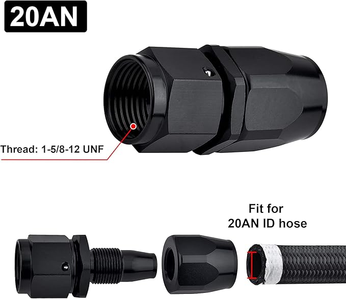 EVIL ENERGY 20AN Hose End Fitting Straight Swivel for CPE Braided Fuel Hose Black