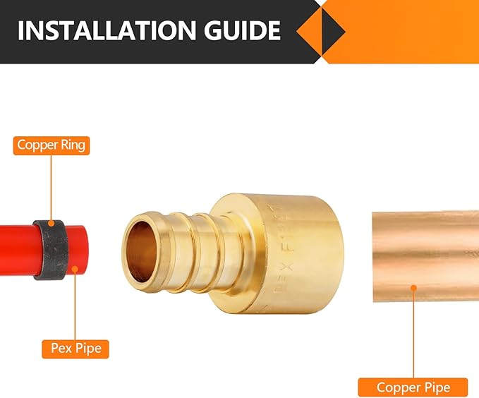 20-Pack HeSun PEX Fittings, 1/2" PEX x 1/2" Female Sweat Adapter (Over Copper Tube), Brass Crimp Fitting for ASTM F1807(PEX1807127-20)