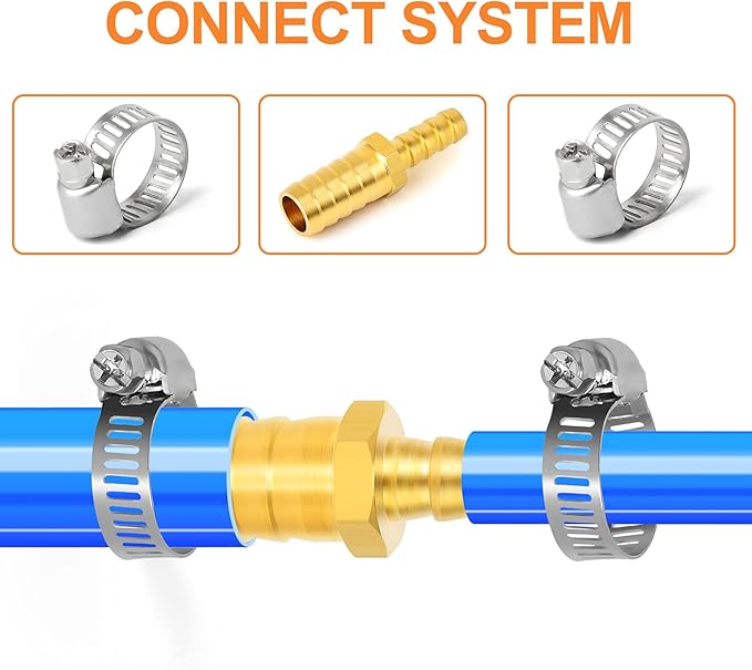 GASHER 10 Pieces Brass Hose Barb Reducer, 1/4 Inch to 1/8 Inch Barb Hose ID with 20 Hose Clam, Brass Barb Reducer SPLICER Fitting Fuel/AIR/Water/Oil/Gas/WOG