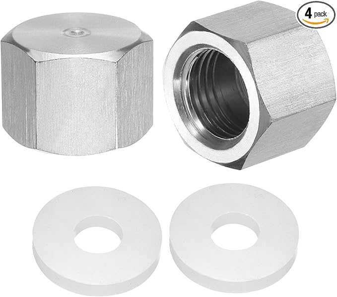 uxcell 4pcs Hex End Cap 304 Stainless Steel Nut with Washer, PT 1/4" Female Thread Pipe Fitting, Gas Line Water Line Stop Valve Cap Tubing Ends for Plumbing Fittings, Silver Tone