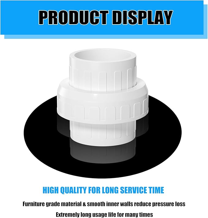 4PCS PVC Union Coupling 1-1/2Inch, Furniture Grade PVC Union Pipe Fittings with EPDM O-Ring, Schedule 40 White Slip Coupling Adapter for Irrigation, Pool & Spa System, indoor Plumbing Project