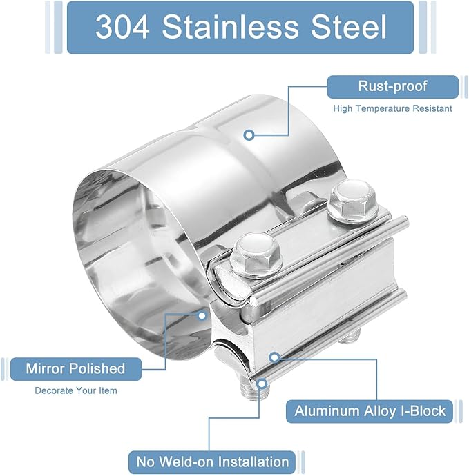 uxcell 2.8 Inch Exhaust Clamp, 304 Stainless Steel Butt Joint Band Clamp Sleeve Coupler Pipe Repair Clamp Universal Widening Clamp for Exhaust Pipes Mufflers, Silver