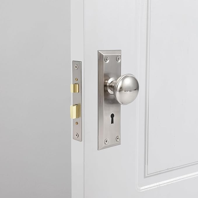 Mortise Lock Set Interior Door, Old Door Lock Replacement Parts, Antique Vintage Door Lock Hardware, Skeleton Keys and Reversible Latch, Mortise Lock Kit, Brushed Nickel Finish