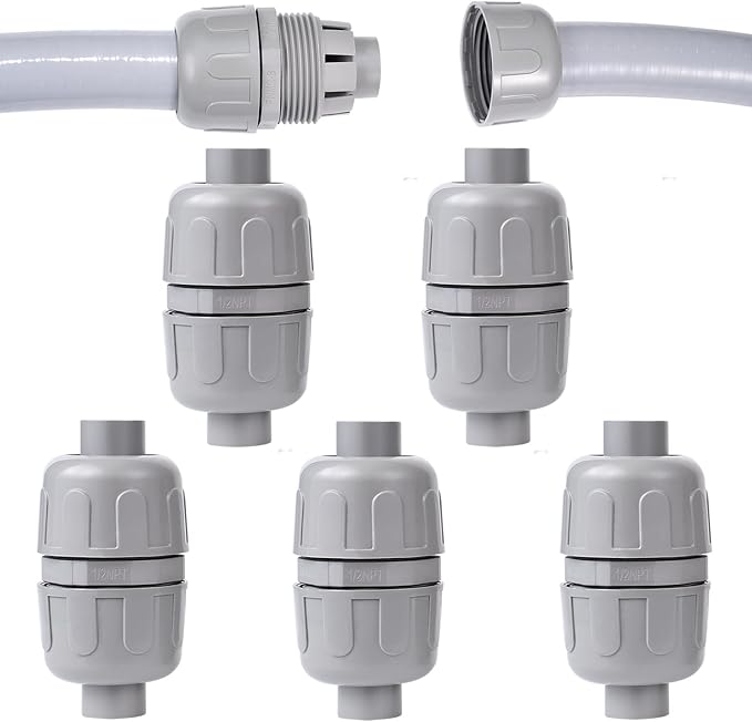 (5Pcs) NPT 1/2 inch Liquid-Tight Connector,PVC Flexible Conduit Double-Ended Connector,Straight 180 Degree,Two-Way Conduit Connector