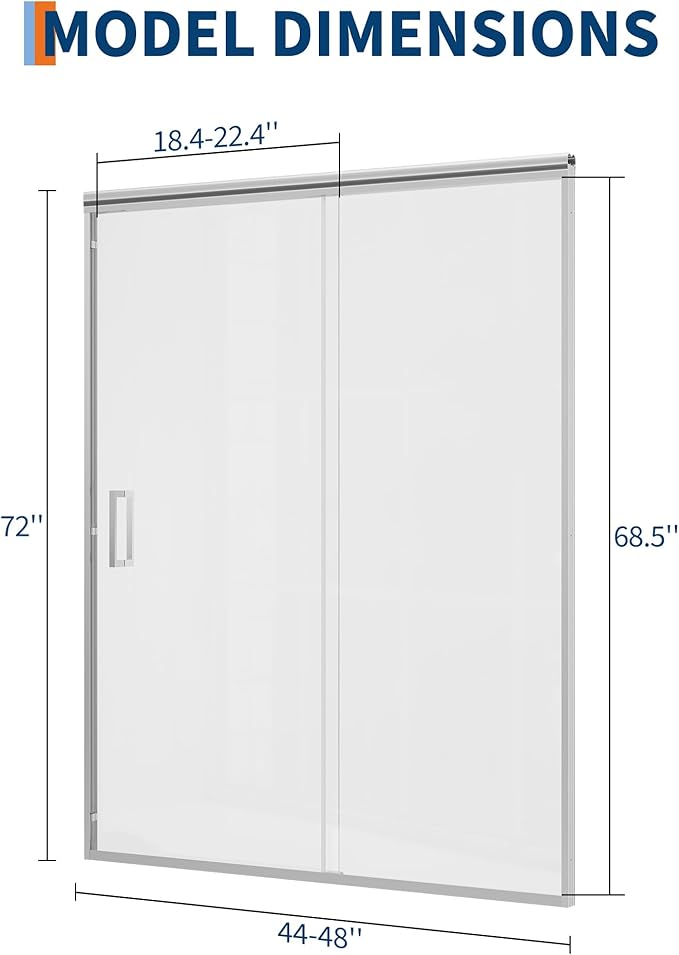 Bypass Sliding Shower Door - Double 6mm Tempered Glass with Easy-Clean Finish, Space Saving Aluminum Alloy Frame, 44 to 48 Inch Adjustable Width x 72 Inch Height, Brushed Nickel Enclosure