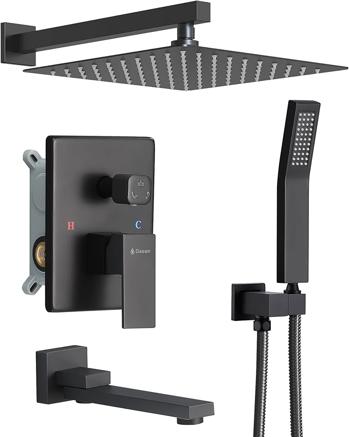 DASAN Tub Shower Faucets Sets Complete Matte Black Bathtub Shower System with Tub Spout, Bathtub Faucet Set Tub and Shower Faucet Combo Trim Kit with Rough-in Valve