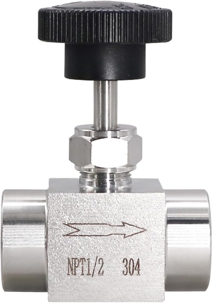 Stainless Steel Needle Valve NPT 1/2 Female Micro Flow Control Valve for Water/Oil/Gas, 1PC