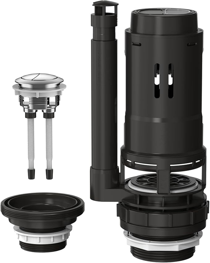 R&T Universal Dual Flush Valve for 2-piece Toilet with Top Push Button Toilet Repair Kit Inside Tank dual flush valve replacement kit 3-Inch and 2-Inch Drain A2422