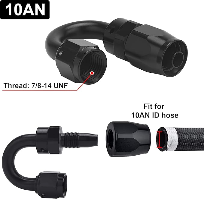 EVIL ENERGY 10AN Hose End Fitting 180 Degree Swivel for CPE Braided Hose Black