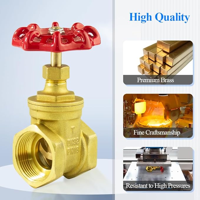 WiseWater 1 1/2" BSPP Brass Gate Valve, Rotating Sluice Valve Two-way Flow Manual Rotary Sluice Valve for Mechanical Equipment Industaril Household Use (DN40)