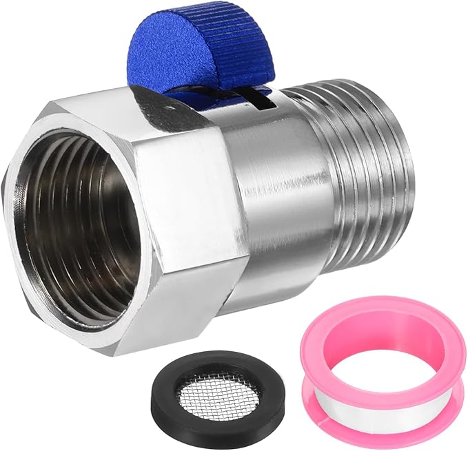 uxcell G1/2" Female x Male Shower Shut Off Valve, Brass Water Flow Control Valve for Shower Head with Hose Flow Restrictor, Blue