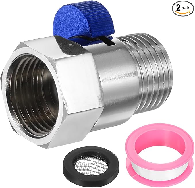 uxcell 2 Set G1/2" Female x Male Shower Shut Off Valve, Brass Water Flow Control Valve for Shower Head with Hose Flow Restrictor, Blue