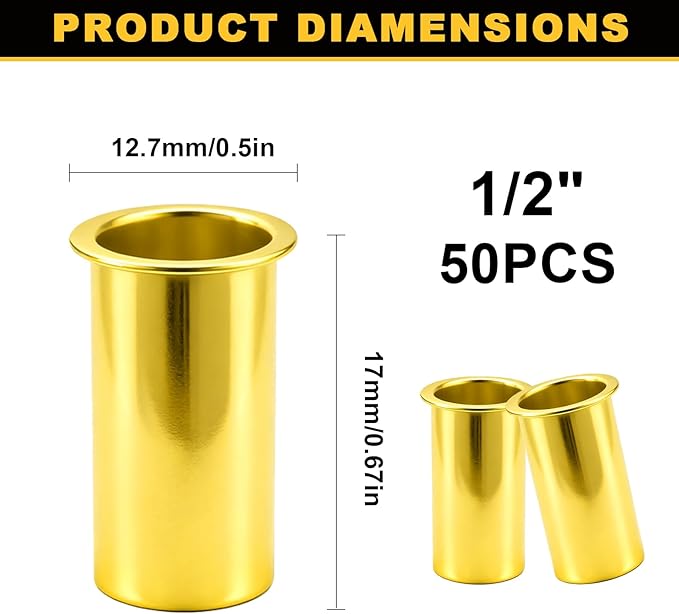 Siptenk 50PCS Brass Compression Tube Inserts for OD 1/2", Insert Tube Support Compression Sleeve Fitting, Sleeve Ferrules for Oil Water Air Pipe
