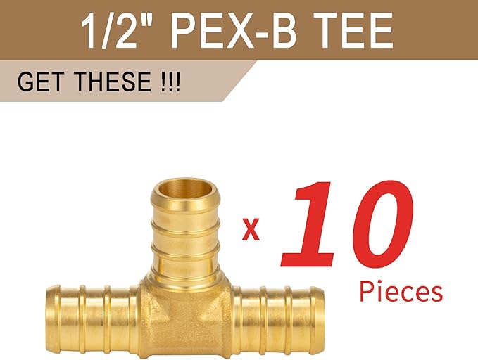 [10 Pieces] Lingmfg Pex Fittings 1/2 Inch Tee, 1/2 Inch Pex F1807 Crimp Brass
