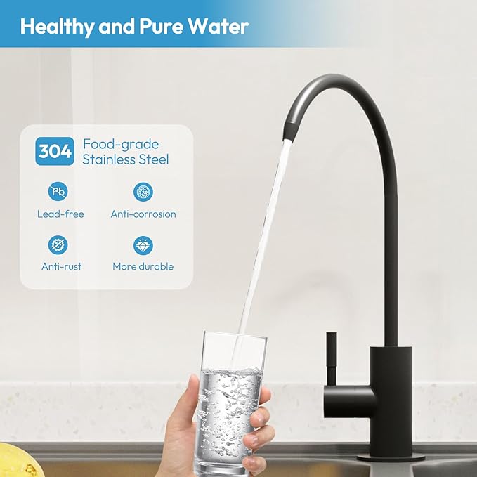 Besdor Reverse Osmosis Faucet, Filtered RO Drinking Water Faucet for Kitchen Sink, Non-Air Gap, 360-degree Rotation, Lead-Free, 304 Stainless Steel, Matte Black