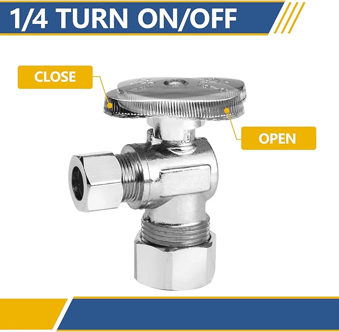 4 Pack Angle Stop Valve,1/4 Turn Water Shut Off Valves,1/2" Nominal (5/8" OD) Compression Inlet x 3/8" OD Compression Outlet Shut-off Valve Plumbing(VALVE116-4Pack)