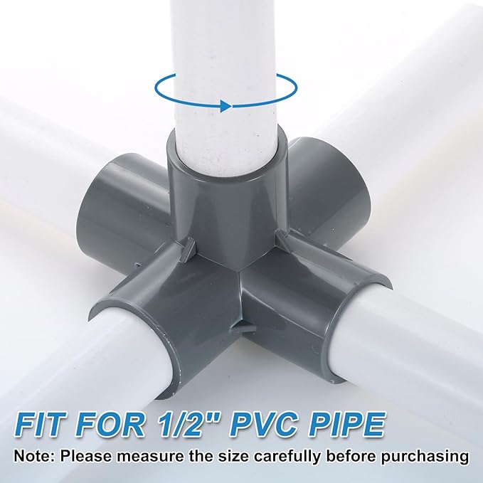 uxcell 1/2" PVC Fittings, 8 Pcs 5 Way Elbow Connector Elbow PVC Furniture Fittings Corner Fitting for Water Supplies PVC Furniture DIY Shelf Greenhouse Tent Connection, Grey