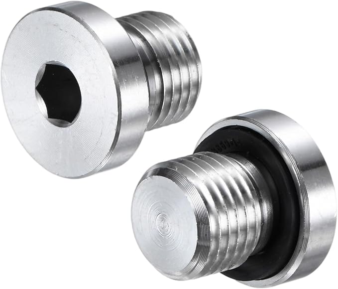 2-Pack Inner Hex Head Pipe Fitting Plug, 1/4 NPT 304 Stainless Steel Socket Bung Plug with Sealing Ring for Terminate Pipe Ends/Replacement Drains