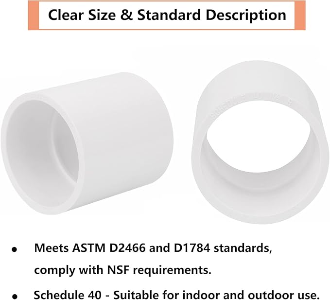 10Pack 1-1/2" PVC Pipe Coupling Adapter Pipe Fittings (Socket x Socket) Contractor Pack Schedule 40 Heavy Duty 1.50 Inch PVC Slip Socket Connectors for DIY PVC Shelf Garden Support Structure, White