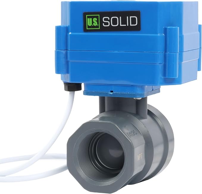 U.S. Solid 1"UPVC Motorized Ball Valve - Plastic Electrical Ball Valve with Full Port, 2 Wire Auto Return, 9-24V AC/DC, Normally Closed