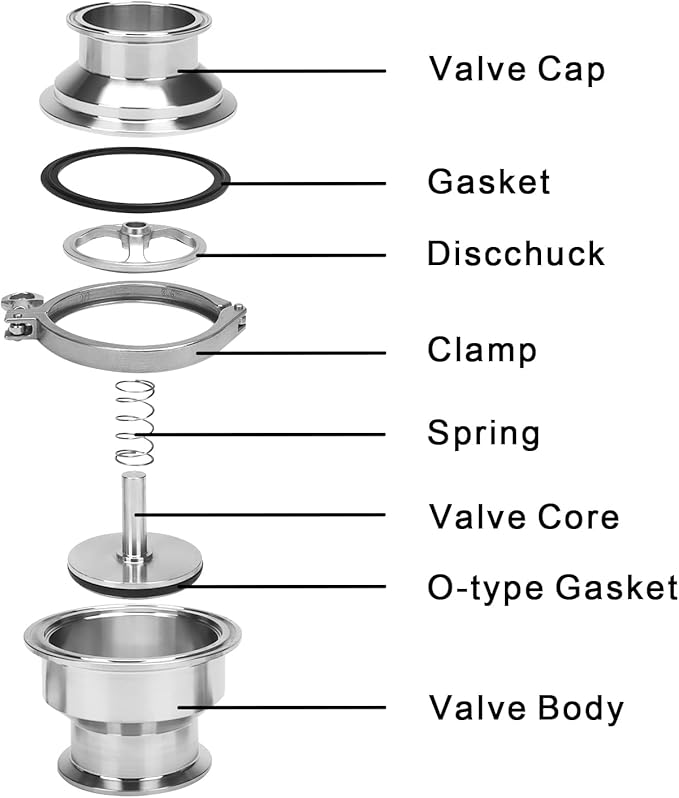DERNORD Sanitary Check Valve - One Way Flow - 2.5" Tri Clamp Style, Stainless Steel 304, FKM Gasket (2.5" Tri Clamp Check Valve)
