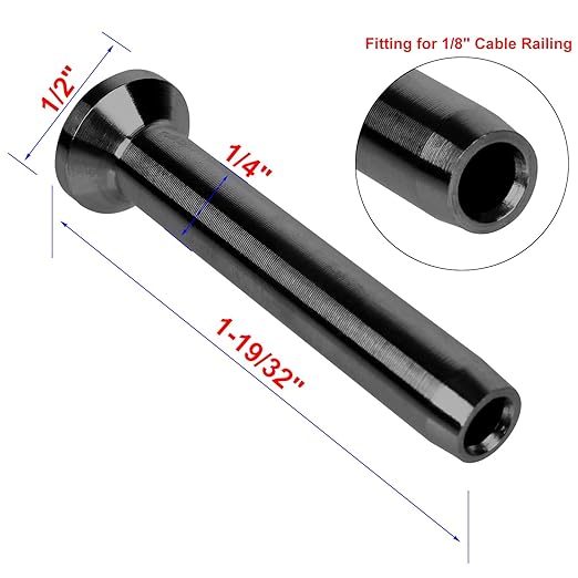 BLIKA 20Pack 1/8" Stainless Steel Black Stemball Swage Dead Ends for Deck Cable Railing, Invisible Cable Railing Hardware for Wood/Metal Posts, Stemball Swage Terminal, 1/8" Cable Railing End Fittings