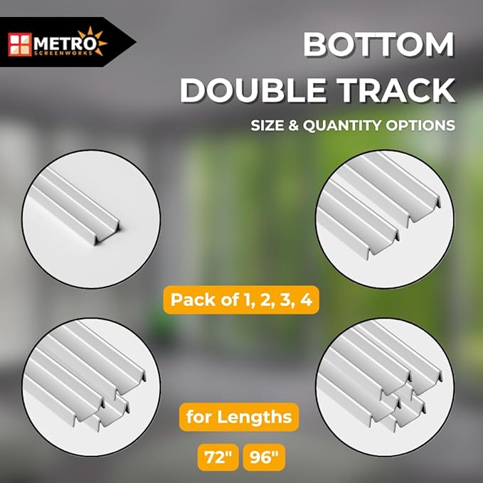Deluxe Double Sliding Door Bottom Track for French Doors - Easy Assembly Hardware for DIY & Replacement - Heavy Duty Silver Aluminum Track Satin Finish - 1” Wide 3/8” Tall - 72 in, 1 Piece