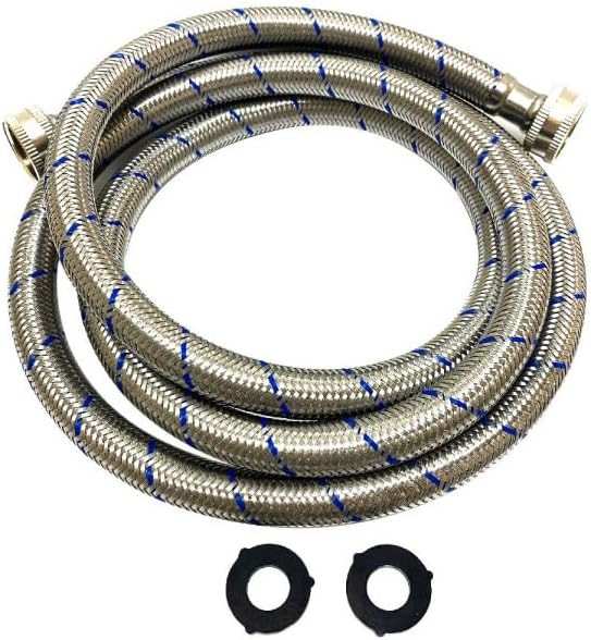 Appli Parts APIH-7234 2-Pack 6 ft Washing Machine Inlet Hose Braided Stainless Steel with Seal 3/4 in NPT Female Fitting works for hot and cold water