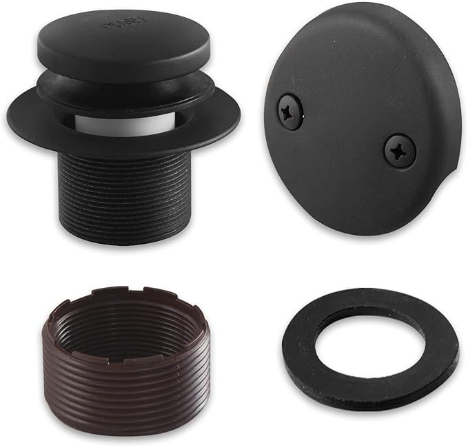 1-1/2"" White Tubular Bath Drain Kit with Tip-Toe Bath Drain Stopper, Touch-Toe Tub Drain, Tip Toe Bathtub Drain Waste and Overflow with Plug and Bathtub Overflow Drain Cove, Matte Black