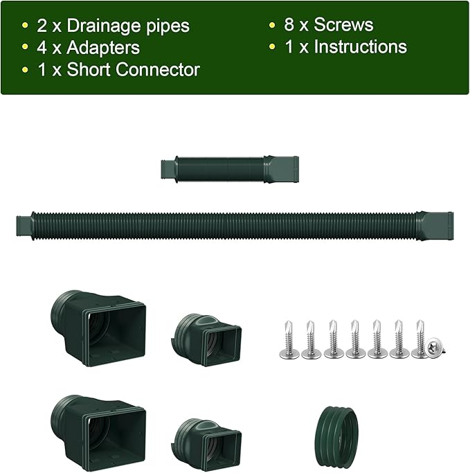 Rain Gutter Downspout Extensions, Downspout Extender for Rainwater Drainage Flexible, Extendable 58"+66" Down Spout Drain Extension Pipes (2 Pack, Green)