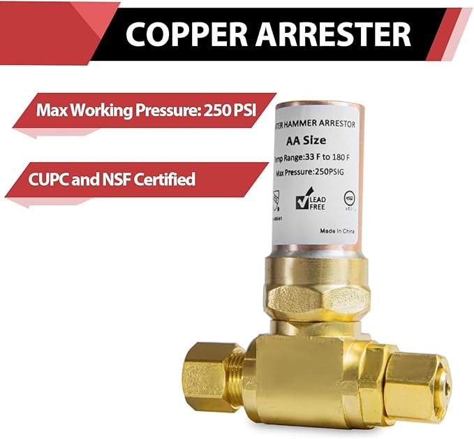 EFIELD MH-230-2-FM Tee Copper Water Hammer Arrestor, 3/8" OD Comp. X 3/8" OD for Dishwasher Connection Female Comp