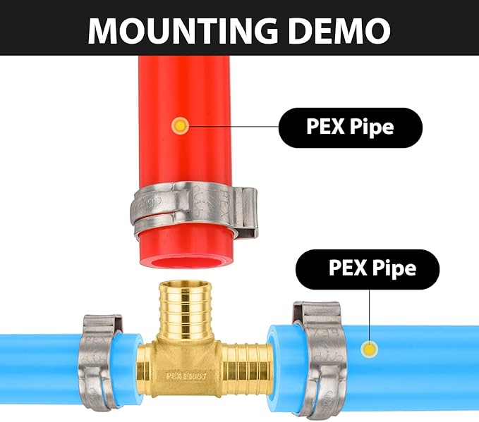 Pack of 10 Foskan PEX Fittings, 1" PEX Tee, Brass Barb Crimp PEX Fittings for Hot or Cold Water Distribution
