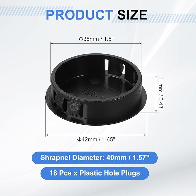 uxcell 18Pcs Plastic Hole Plugs, 38mm(1-1/2") Flush Type Panel Plugs, Round Snap Knockout Locking Plugs for Furniture Insert End Caps Panels, Black