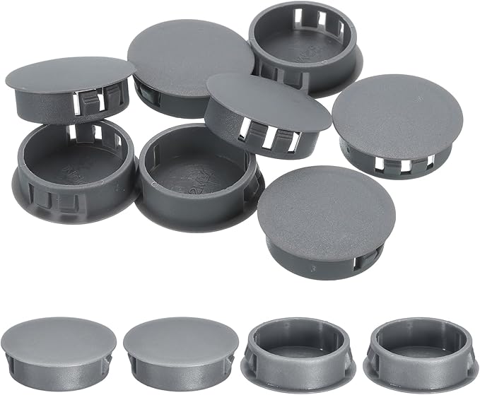 uxcell 12Pcs 32mm(1-1/4") Nylon Hole Plugs, Flush Type Panel Round Snap in Fastener Knockout Locking Plugs for Furniture Insert End Caps Panels, Gray