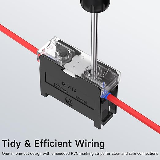 4Pcs DIN Rail Terminal Blocks with Cover, IN-411S 600V 60A Electrical Connection Terminals, 8Pcs 14-12 AWG Insulated Fork Spade Wire Connectors & 3.15 Inch DIN Rail Included