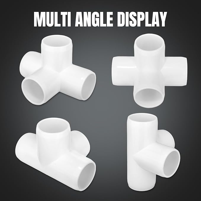 20 Pack 4 Way PVC Fittings 1/2 Inch, Furniture Grade Pipe Elbow Connector, 4 Way Side Outlet Tee Fittings for All DIY PVC Structure and Frames Building Furniture